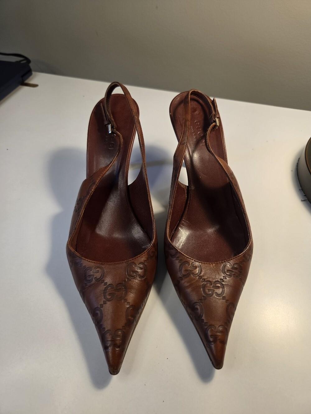 Gucci Brown Guccissima Leather Pointed Toe Slingback Sandals 35 1/2 - Picture 3 of 11